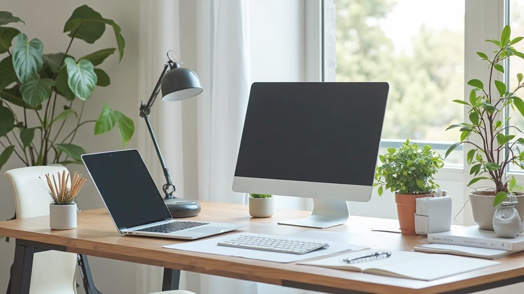 Организованное рабочее пространство с растениями и минимальными отвлечениями